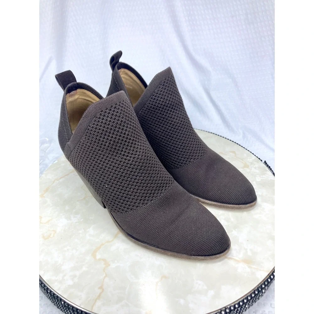 Eileen Fisher Joss Knit Ankle Booties Womens Sz 8.5 Brown Pointed Toe Block Heel